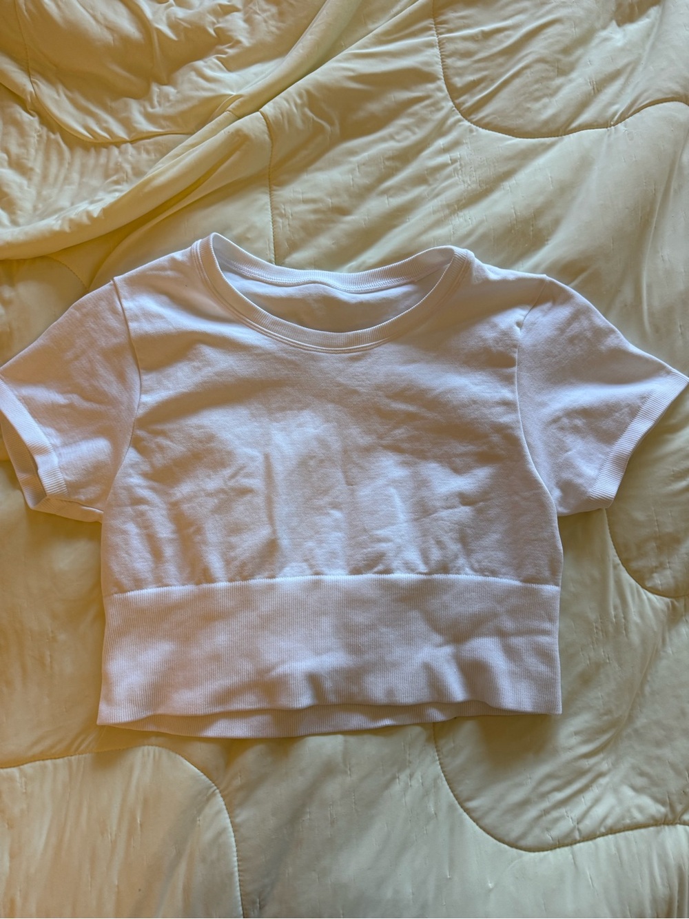 aerie White Cropped Short Sleeve Crew Tee